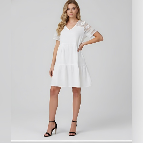 By Design Clothes Dresses & Skirts - Lace Ruffle Hem Smock Dress